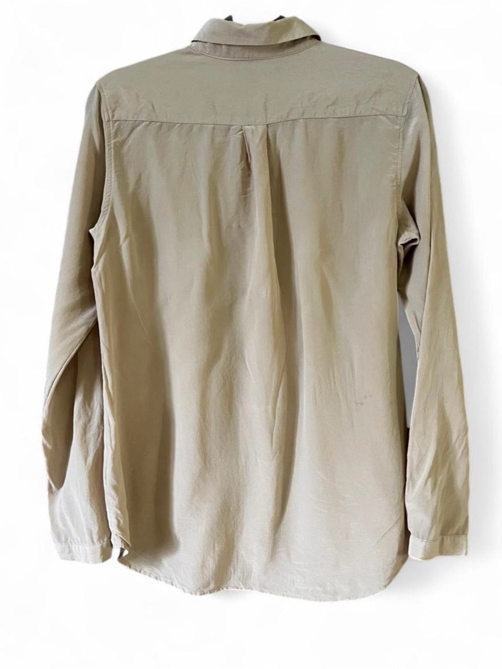 Uniqlo 100% Silk Long Sleeve Button-Front Shirt - Beige Classic preppy s - Picture 2 of 8